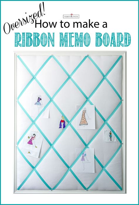 How to make a ribbon memo board with step-by-step instructions and measurements.  This one is 4' x 5'! Picture Board Bedroom, Bulletin Board Ideas For Home, Memo Board Diy, Ribbon Memo Board, Ribbon Bulletin Board, French Bulletin Boards, Fabric Memo Boards, Ribbon Boards, French Memo Boards