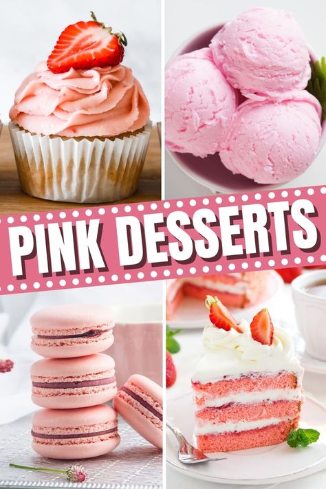 Try these pink desserts for treats that are both delicious and beautiful! From cookies to cake to ice cream, these desserts are full of eye-catching delight. Pink Treats For Party, Pink Dessert Ideas, Pink Brownies, Pink Desserts Easy, Jello Cupcakes, Raspberry Fool, Strawberry Shortcake Cookies, Strawberry Popsicles, Pink Treats