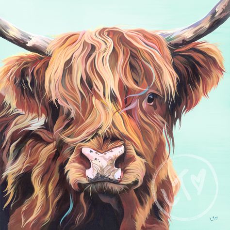 Original Highland Cow Painting 'Lilly' by Lauren Terry Cow Paintings, Cow Artwork, Highland Cow Painting, Animal Paintings Acrylic, Cow Art Print, Highland Cow Art, Farm Wall Art, Cow Drawing, Highland Cow Canvas