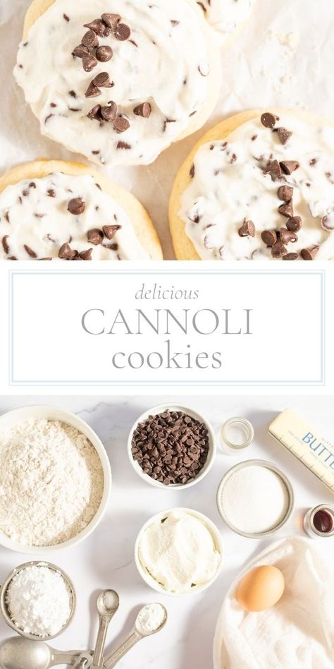 Tender CANNOLI COOKIES with a light and creamy icing are sure to become your new favorite treat! Canoli Crumbl Cookie, Crumble Cannoli Cookie, Cannoli Thumbprint Cookies, Crumbl Cannoli Cookie Copycat, Cannoli Cookies Ricotta, Nyc Style Cookie Recipe, Cookies To Sell Ideas, Sweet Cookies Recipes, Crumbl Cannoli Cookie