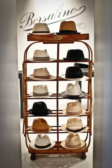 Borsalino Hats, Hat Blocks, Hat Display, Store Interiors, Hat Storage, Elegant Hats, Hat Stands, Hat Rack, Sharp Dressed Man