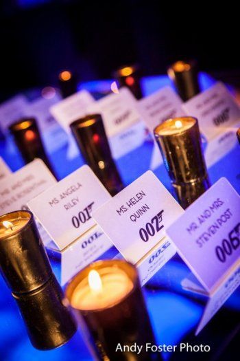 Bar Mitzvah Place Cards | Bar Mitzvah Ideas | James Bond Theme   Courtesy of Extraordinary Productions. 007 Casino Royale Theme Party, James Bond Prom Theme, Casino Gala, Bar Mitzvah Ideas, Creative Seating Cards, James Bond Wedding, James Bond Theme Party, 007 Theme, Farewell Ideas