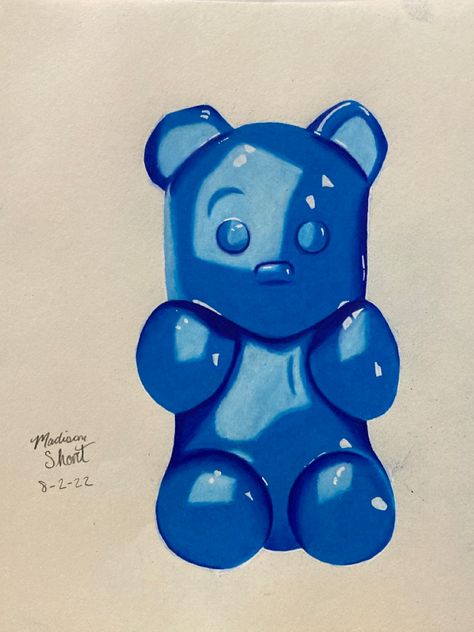 Gummy Bear Reference, Gummy Bear Art Painting, Gummy Bear Drawing Easy, How To Draw A Gummy Bear, Sketchbook Marker Drawings, Candy Drawing Easy, Gummy Bears Art, Drawing Of Candy, Bear Art Drawing