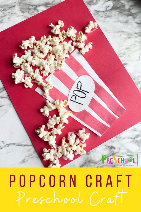 Carnival Crafts Preschool Art Projects, Letter P Popcorn Craft, Popcorn Projects For Kids, Popping Into Kindergarten, Popcorn Preschool Craft, Popcorn Craft Ideas, Popcorn Arts And Crafts, Popcorn Bucket Template Free Printables, Movie Preschool Activities