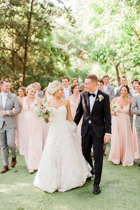 Pink Gray And Gold Wedding, Gray And Pink Groomsmen Attire, Grey And Light Pink Wedding, Dusty Pink And Gray Wedding, Pink And Gray Wedding Party, Black Tux With Light Pink Tie, Light Pink Wedding Colors Scheme, Summer Wedding Bridal Party Attire, Groomsmen Attire Pink Wedding