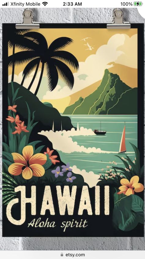 Hawaiian Poster Design, Hawaii Poster Design, Hawaii Vintage Poster, Hawaii Retro Poster, Vintage Hawaiian Postcards, Tropical Wall Art, Vintage Hawaii, Hawaii Life, Vintage Hawaiian