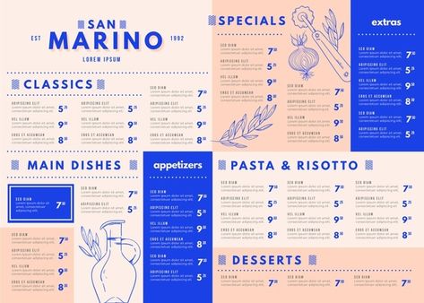 Menu Design Layout, Colorful Restaurant, Menu Pizza, Menu Design Inspiration, Food Typography, Conference Poster, Cafe Menu Design, Italian Menu, Menue Design