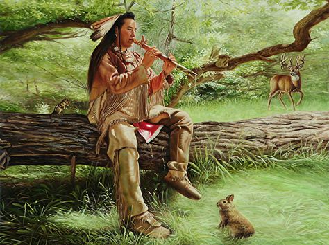 CHIBIABOS THE FLUTE PLAYER by ED COPLEY  ~ 24'' x 32''  kK Native American Movies, Native Flute, Native Print, Native American Wisdom, Native American Paintings, Flute Player, Native American Flute, Native American Artwork, Historical Painting