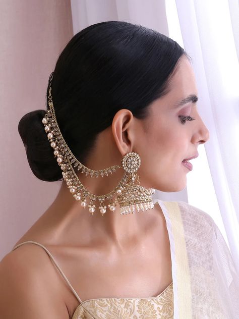 Jhumka earrings online Jhumka Designs, Indian Accessories, Indian Bridal Jewellery, Journey Of Love, Ear Chain, Pearl Necklace Designs, Fancy Jewellery Designs, Jewelry Set Design, Chandbali Earrings