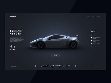 Cars Gallery Ui Design Animation, Car Ui Design, Gallery Ui Design, 3d Ui Design, Car Website Design, Car Graphic Design, Car Animation, Car Ui, Flyer Inspiration