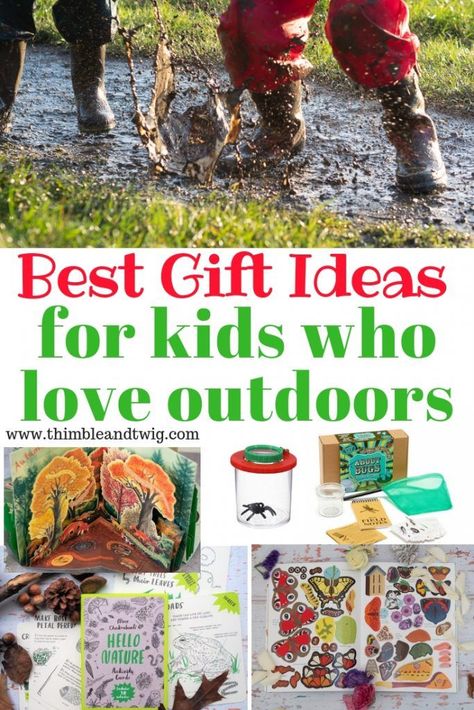 Nature Gifts to encourage children to Explore Outside! Great present ideas for kids who love the great outdoors! Amazing outdoorsy toys. #christmasgifts #christmaspresents #outdoorkids #kidsactivities Kids Nature Gifts, Outdoor Gifts For Teenage Boys, Gifts For Nature Lovers Kids, Diy Gifts For Outdoorsy People, Gifts Fornoutdoors People, Outdoor Gifts For Kids, Outdoor Christmas Gifts, Outdoorsy Kids, Farm Kids