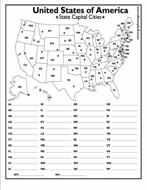 States And Capitals Worksheets For 5th Grade Worksheets For All State Capitals Quiz, United States Geography, Map Quiz, Us Geography, 5th Grade Worksheets, State Abbreviations, Geography Quiz, Geography Worksheets, Us State Map