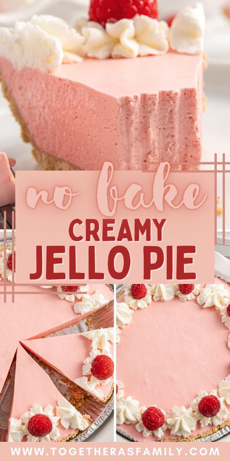 You will love how easy this No Bake Jello Pie is to make! A graham cracker crust filled with a smooth & creamy, light tasting jello mixture. Top it with whipped cream for a super easy no bake dessert. The best part is that you can use any flavor of Jello you want! Dessert Jello Recipes, No Bake Jello Pie Recipes, Jello Pie Cool Whip Cream Cheese, Desserts With Jello Powder, Strawberry Jello Pie Cool Whip, Whipped Cream Jello Dessert, Cool Whip Jello Pie, Jello And Ice Cream Dessert, Hello Cool Whip Dessert