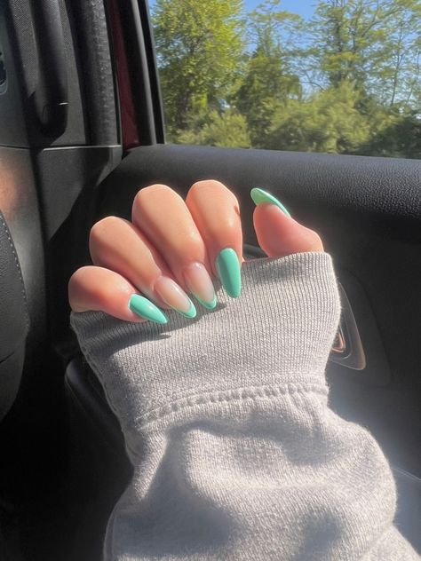 #green #greennails #blue #bluenails #teal #tealnails #turquoise #turquoisenails #frenchtips #frenchtipsnails #nails #springnails #summernails #winternails #fallnails #autumnnails #summer #spring #fall #winter #autumn #longnails #shortnails #almondnails #coffinnails #cleangirlnails #cleannails #colorfulnails #nailart #nailsdesign #nailstrend #naillove #nailsinspo #nails4today #nailgel #nailsinpiration #nailfashion #nailworld #fiberglass #nailextensions #acrycilicnails #acrylics #fiberglassnails Almond Nails Turquoise, Turquoise Almond Nails, Spring Nails Rainbow, Nails Turquesa, Spring Nail Designs Simple, Nail Ideas March, Simple Nails Spring, Spring Acrylic Nail Designs, Rainbow Glitter Nails