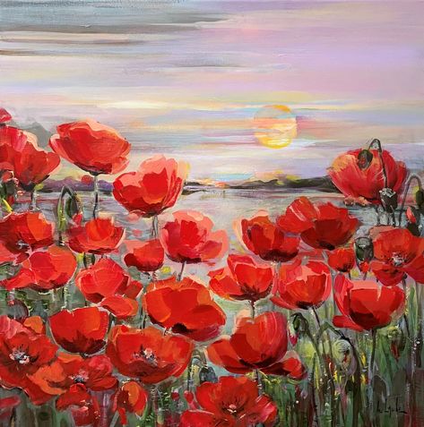 Poppy Painting Easy, Poppy Painting Acrylic, Acrylic Poppies, Abstract Poppy Painting, Acrylic Impressionism, Poppy Flower Art, Red Poppy Painting, Poppy Flower Painting, Flowers Poppy