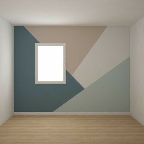 Painting Ideas On House Wall, Simple Wall Color Ideas, Geometric Wall Design Ideas, Multi Colored Accent Wall, Modern Geometric Wall Paint, Light Gray Accent Wall, Geometric Wall Paint Bedroom, Simple Geometric Wall Paint, Bedroom Wall Designs Paint Ideas