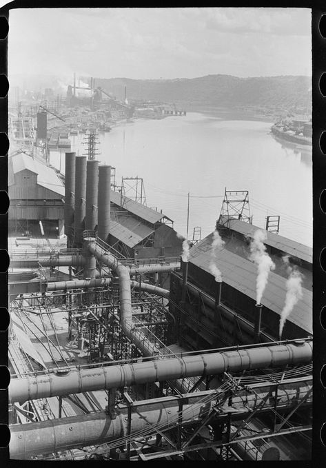 Along the Monongahela River, Pittsburgh PA, 1938. Abandoned Factories, Pennsylvania History, Vintage Pittsburgh, Youngstown Ohio, Industrial Aesthetic, Steel Mill, Industrial Development, United States History, Steeler Nation