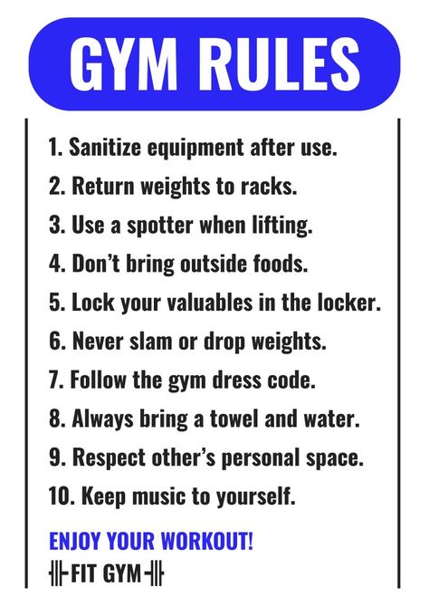 Simple Gym Rules Sign Gym Rules And Regulations, Gym Ettiquite Rules, Gym Rules Poster, Gym Signage, Fitness Knowledge, Body Muscle Anatomy, Gym Rules, Gym Etiquette, Gym Designs