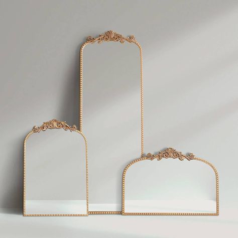 Filigree Arch Metal Wall Mirror Decor in Gold. Mantle Mirror Decor, Metal Mantle, Large Bedroom Mirror, French Style Mirrors, Wall Mirror Decor, Gold Mirrors, Gold Bedroom Decor, Mantle Mirror, Metal Wall Mirror