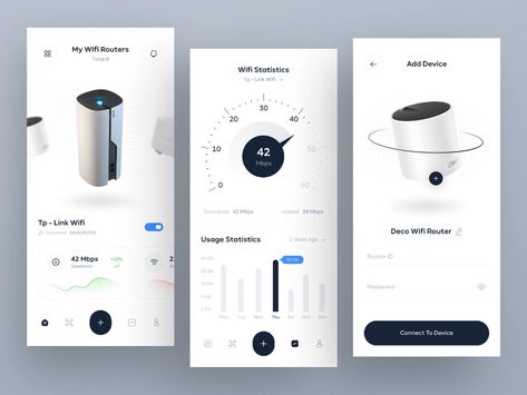 Wifi Management App - Light Mode 🔥 by Amirali Nabatian for Oniex™ 💎 on Dribbble App Interface Design, App Interface, Mobile App Ui, Devices Design, Mobile App Design, Mobile Ui, App Ui, Mobile Design, Interface Design