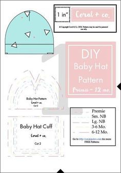 DIY Baby Hat Sewing Pattern and Tutorial in sizes Preemie - 12 Months. — Coral & Co.Coral & Co. Baby Hat Sewing Pattern, Hat Sewing Pattern, Hat Sewing, Hat Patterns To Sew, Baby Hat Patterns, Newborn Baby Hats, Beginner Sewing Projects Easy, Baby Sewing Patterns, Baby Hats Knitting