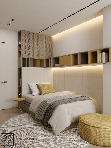 DE&DE/Contemporary style apartment on Behance Teenager Bedroom Design, Style Apartment, Student Room, Modern Bedroom Interior, Office Furniture Design, Single Bedroom, Kids Room Design, Office Interior Design, Home Room Design