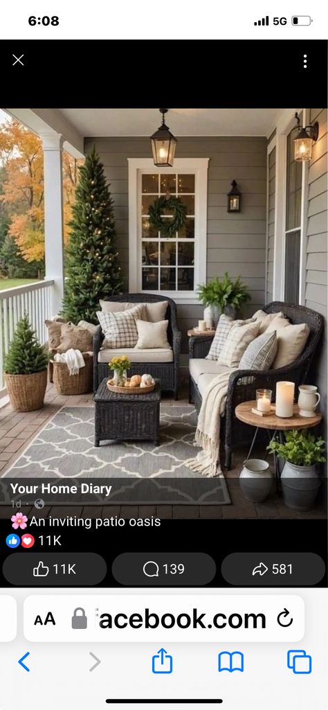 Front Porch Sitting Area, Front Porch Sitting, Black Porch, Front Yard Patio, Sitting Areas, Porch Sitting, Sitting Area, Front Porch, Front Yard