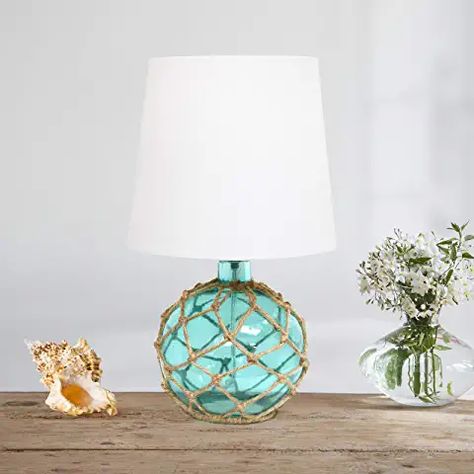 Amazon.ca : coastal decor Sea Glass Table, Nautical Lamps, Round Table Lamp, Nautical Table, Fabric Empire, Colored Rope, Aqua Glass, Beach Cottage Style, Light Aqua