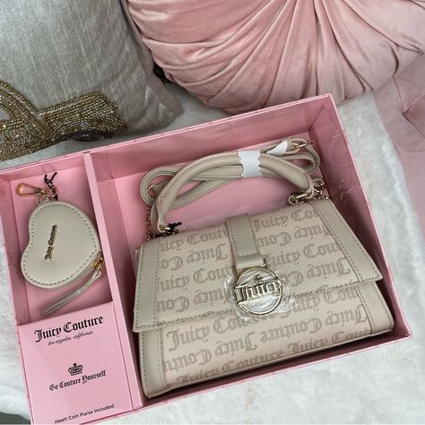 Juicy Couture Sandstone Fancy Flap Purse New In Box Adjustable Shoulder Strap 2 Interior Pockets Color/Name: Sandstone Dimensions Approx 9”W X 5”H X 3" D Couture, Purse Collection Closet, Baddie Bags, Unrealistic Wishlist, Circle Purse, Expensive Bag, My Style Bags, Juicy Couture Purse, Laptop Bag For Women