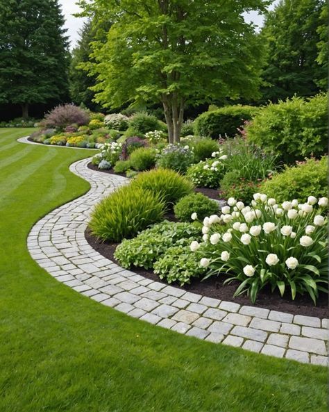 20 Lawn Border Ideas To Define Your Landscape - Toolz Geek Beautiful Garden Landscape, Potted Plant Border, Full Landscape Ideas, Lawn Garden Ideas Front Yards, Backyard Border Ideas, Landscaping Around Deck Ideas, Landscaping White House, Front Yard Island Landscaping Ideas, Landscape Ideas Front Of House