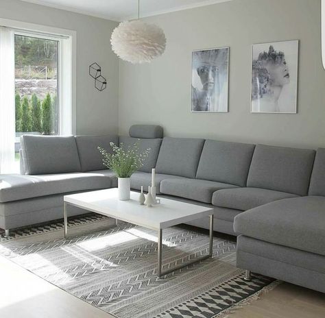 #decoration #livingroomideas Soft Gray Living Room, Grey Walls Wood Floor Living Room, Living Room Design Gray Couch, Gray Sofa Living Room Ideas, Grey And White Living Room, Corner Sofa Living Room, Gray Living Room Design, Modern Apartment Living Room, Sitting Room Decor