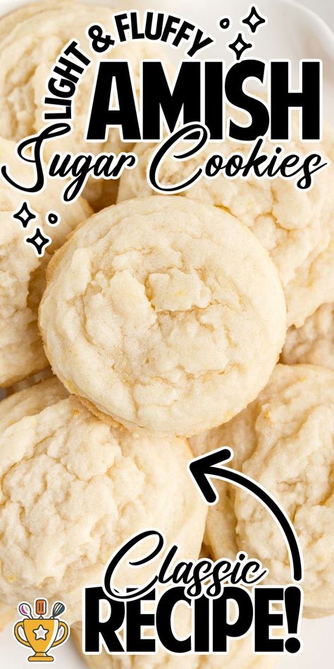 Amish Sugar Cookies Amish Church Cookies, Brown Sugar Amish Cookies, Amish Butter Cookies, Amish Chocolate Chip Cookies, Amish Sugar Cookie Recipe, Amish Bread Starter, Amish Cookies, Amish Sugar Cookies, Dutch Cookies