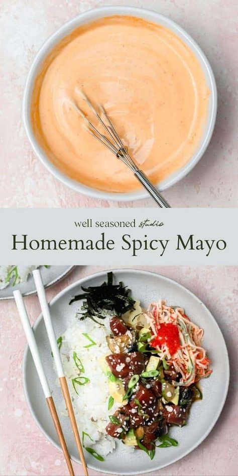 Spicy Mayo For Sushi, Japanese Mayonnaise, Spicy Mayo Recipe, Kewpie Mayo, Recipe Japanese, Mushroom Tacos, Mayo Recipe, Mayo Sauce, Homemade Condiments