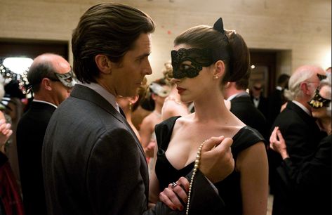 "The Dark Knight Rises" movie still, 2012. L to R: Christian Bale, Anne Hathaway. PLOT: Eight years after the Joker's reign of anarchy, Batman (Bale) is forced from his exile to save Gotham City from the brutal guerrilla terrorist Bane (Tom Hardy) with the help of the enigmatic Catwoman (Hathaway). Christian Bale Dark Knight, Bruce Wayne Selina Kyle, Bruce Selina, Female Genius, Christian Bale Batman, Bale Batman, The Bat And The Cat, Bat And The Cat, Bruce And Selina