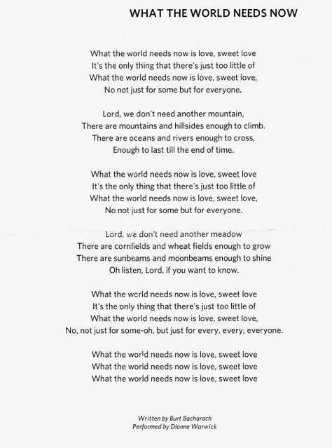 What the World Needs Now! #Song #Lyrics What The World Needs Now Is Love, We Are The World Lyrics, Spiritual Poems, Songs Album, Hillsong Worship, Christian Song Lyrics, Great Song Lyrics, Flowers Paintings, Christian Songs