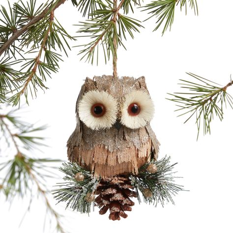 Brown Natural Fiber Owl And Pinecone Ornament - World Market Woodland Christmas Ornaments, Woodland Christmas Tree, Pinecone Ornaments, Unique Christmas Ornaments, Owl Ornament, Christmas Owls, Woodland Christmas, Woodland Theme, Festive Decor