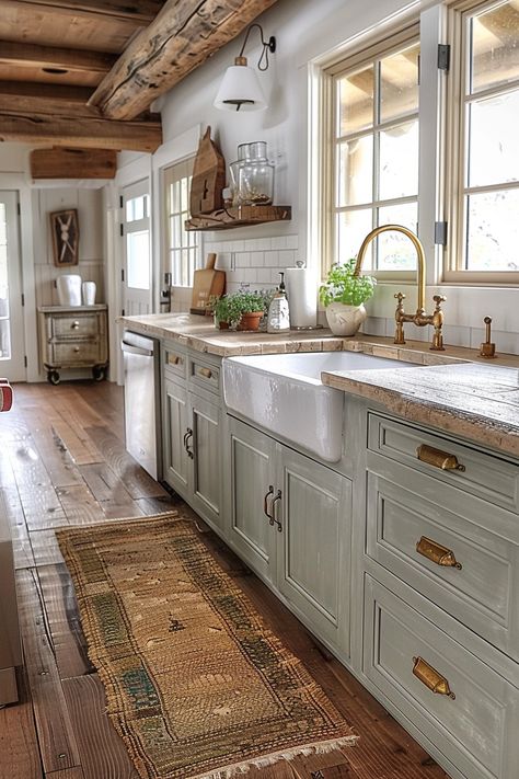 Country Cozy Kitchen, Old Fashioned Farmhouse Kitchen, European Farmhouse Aesthetic, Country Chic House Decor, Diy Home Remodel Ideas, Cottage Kitchen Decor Ideas, Interior Farmhouse Design, Farmhouse House Interior, Small Farm Kitchen