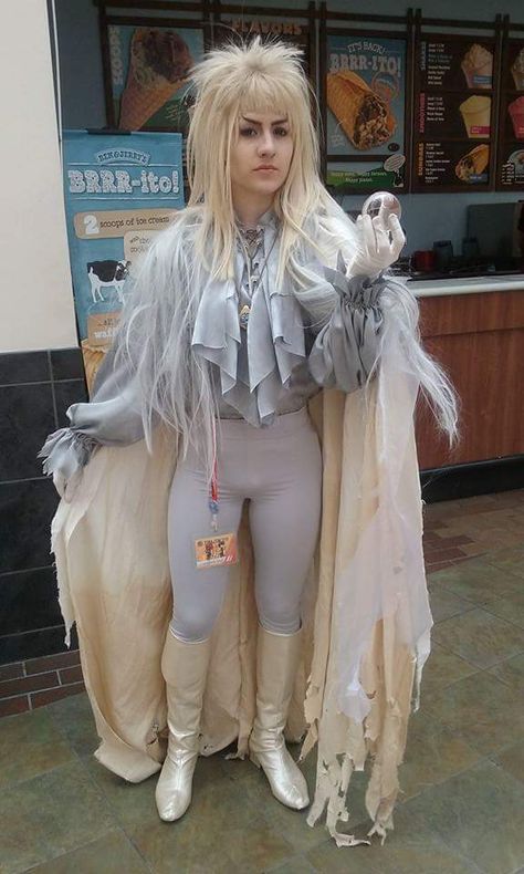 Jareth the Goblin King - White Owl cosplay from Labyrinth (cosplayer: Sami Eddy) Goblin King Halloween Costume, Jareth Costume Female, Goblin King Cosplay, Labyrinth Jareth Costume, The Labyrinth Cosplay, Goblin King Labyrinth Costume, Labyrinth Firey Costume, David Bowie Labyrinth Costume, Jareth The Goblin King Costume