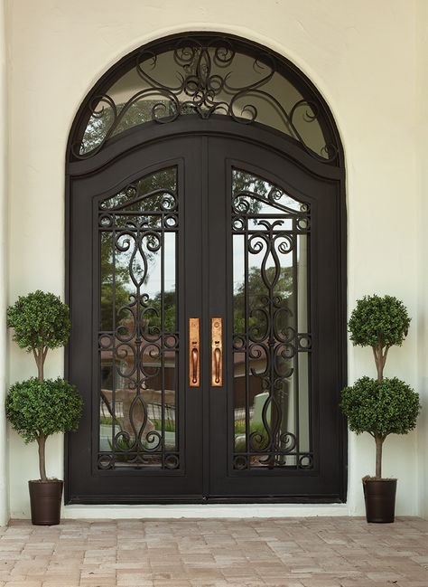 Iron Doors Entrance Front Entry, Double Front Entry Doors Modern, House Entrance Doors, Wrought Iron Doors Front Entrances, Double Front Entry Doors, Wrought Iron Entry Doors, Wrought Iron Front Door, Iron Front Door, Iron Entry Doors