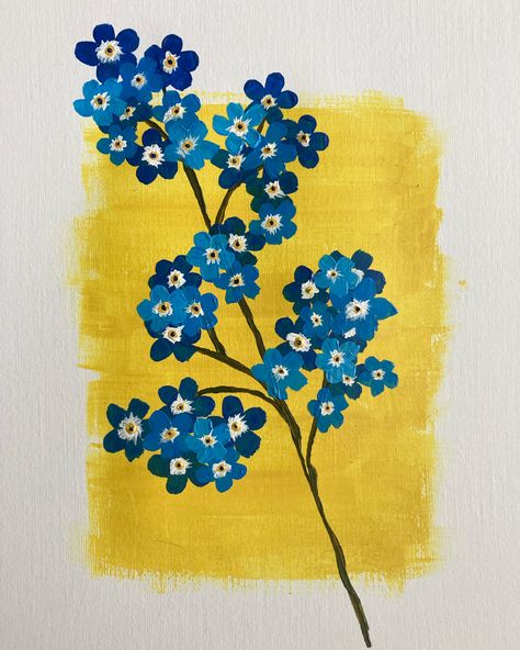 Easy Forget Me Not Painting, Acrylic Forget Me Not, Tiny Flower Painting Acrylic, Easy Small Acrylic Painting Ideas, Yellow Flower Painting Easy, Mini Flowers Painting, Forget Me Nots Painting, Small Flower Paintings Simple, Forget Me Not Painting Acrylic