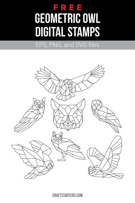 Owl Geometric Design, Geometric Owl Tattoo, Black And White Clip Art, Owl Tattoo Drawings, Postcard Layout, Geometric Owl, Eagle Drawing, Elements Tattoo, Polygon Art