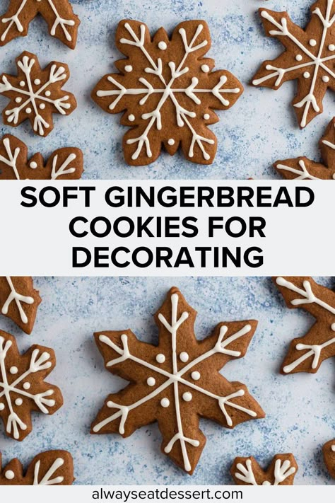 Looking for the best gingerbread cookies? This recipe makes soft, chewy cookies full of holiday spice and includes a simple icing for decorating snowflakes, trees, and more! Gingerbread Cookie Cutout Recipe, Best Gingerbread Cut Out Cookie Recipe, Gingerbread Cookies To Decorate, Best Gingerbread Cutout Cookies, Ginger Bread Cutout Cookies, Soft Cut Out Gingerbread Cookies, Gingerbread Cookie Cutouts, Chewy Gingerbread Cutout Cookies, Best Gingerbread Cookies Recipe