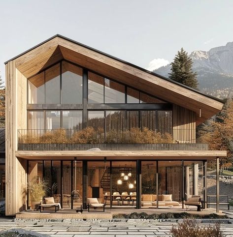 House Inside Mountain, Nordic Home Exterior, Modern Scandinavian House Exterior, Modern Chalet Exterior, Modern Chalet Architecture, Modern Nordic House, Scandinavian House Exterior, Modern Scandinavian House, Chalet Architecture