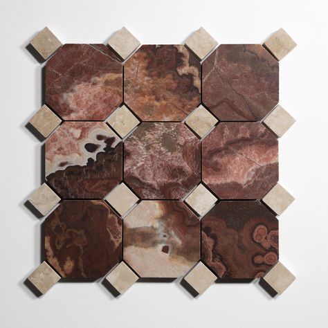 Red Onyx 4" Octagon Dramatic Aesthetic, Octagon Tile, Castle Black, Onyx Tile, Statement Tiles, Laundry Ideas, Luxury Flooring, Tile Crafts, Willamette Valley