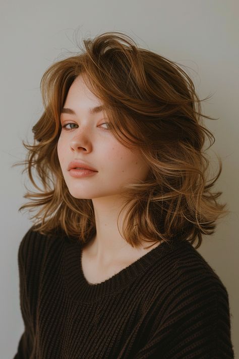 24 Gorgeous Medium-Length Layered Haircuts for Every Hair Type in 2024 – CreativeBooster Textured Haircut Women, Different Hairstyles For Women, Layered Choppy Shoulder Length Hair, Even Length Haircut Medium, Face Length Hair, Cute Short Wavy Haircuts, Good Haircut For Round Face, Trendy Hair Medium Length, Neck Length Layered Hair