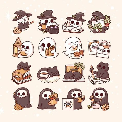 Stickers Printable Halloween, App Icon Design Halloween, October Cute Drawings, Planner Stickers Ideas, Cute Halloween Pictures To Draw, Halloween Stickers Cute, Physics Design Ideas, Small Halloween Drawings, Halloween Sticker Ideas