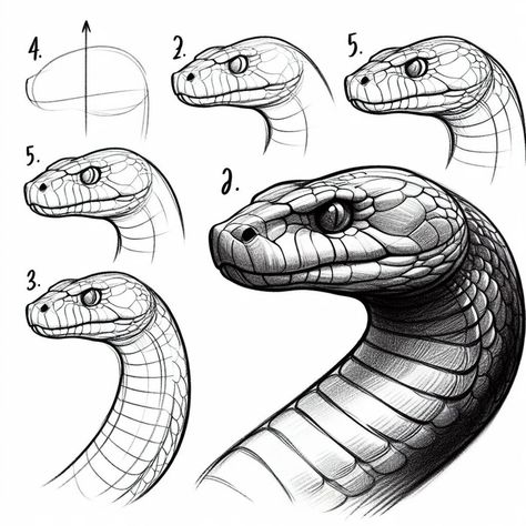 Snakes Sketch, Head Drawing Tutorial, Easy Sketching, Snake Sketch, Snake Illustration, Snake Drawing, Filmy Vintage, Head Drawing, Snake Tattoo Design