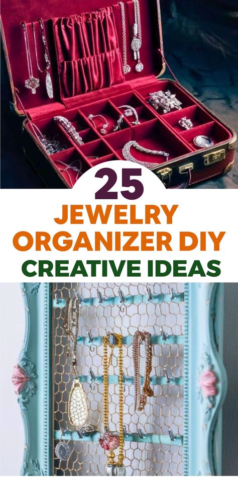 Elevate your jewelry organization game with these creative DIY ideas. Repurpose an old wooden frame by adding hooks for necklaces and bracelets, and mesh for earrings. Or opt for a decorative tray with small bowls to keep rings and earrings neat. Customize the tray to match your style! For a rustic look, use a tree branch as a wall-mounted jewelry hanger. These organizers not only tidy up your space but also add a unique touch to it. Earrings Painting, Necklace Organizer Diy, Chicken Coop Designs Diy, Hold Earrings, Displaying Jewelry, Jewelry Organizer Diy Wall, Chic Organization, Trending Crafts, Diy Organizer