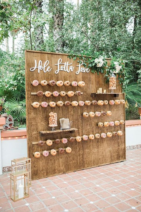 Donut Wall Wedding, Rancho Las Lomas Wedding, Wedding Donuts, Donut Wall, Wedding Wall, Future Wedding Plans, Wedding Desserts, Wedding Deco, Backyard Wedding