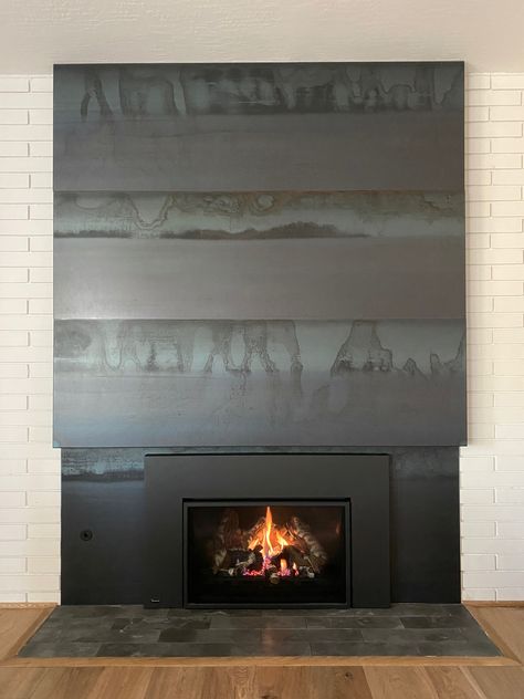 Hot Rolled Steel Fireplace Surround Metal Fireplace Surround Steel, Steel Fireplace Wall, Hot Rolled Steel Fireplace, Stainless Fireplace, Rolled Steel Fireplace, Blackened Steel Fireplace, Metal Fireplace Surround, Steel Fireplace Surround, Stainless Steel Fireplace